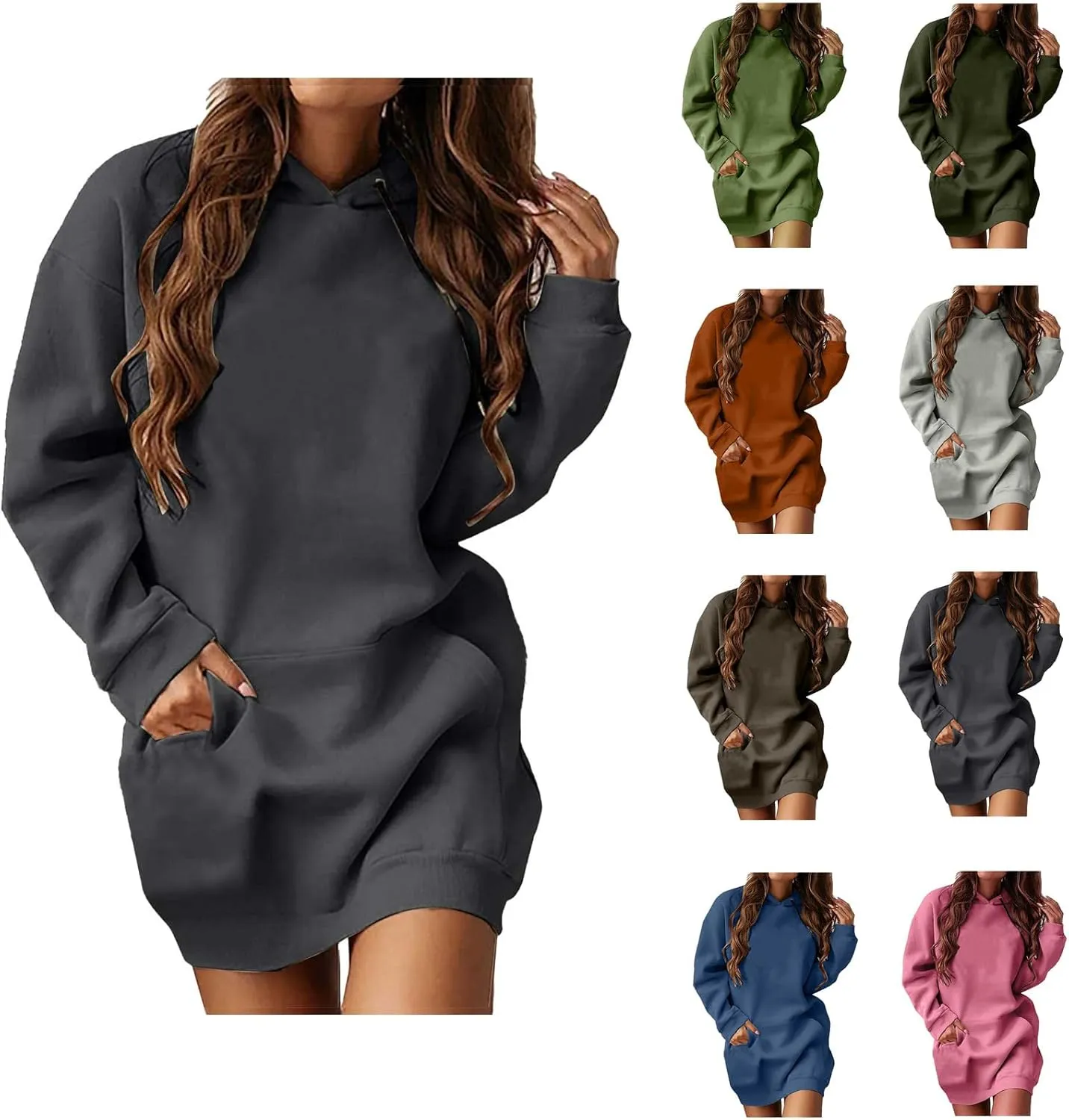 Hoodie Dress for Women 2025 Plus Size Trendy Comfy Long Sleeve Spring Sweatshirts Casual Cute Pullover with Pockets