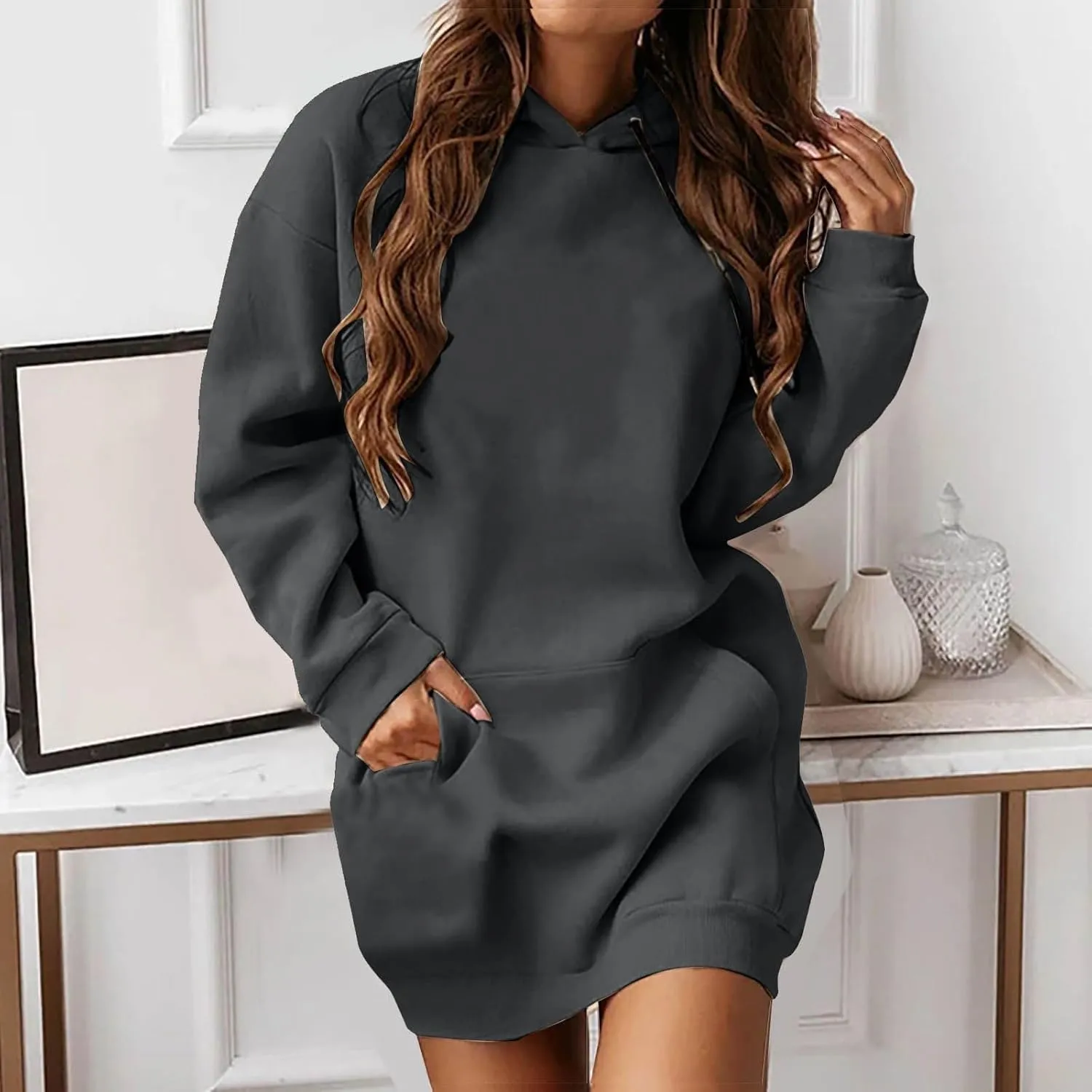 Hoodie Dress for Women 2025 Plus Size Trendy Comfy Long Sleeve Spring Sweatshirts Casual Cute Pullover with Pockets