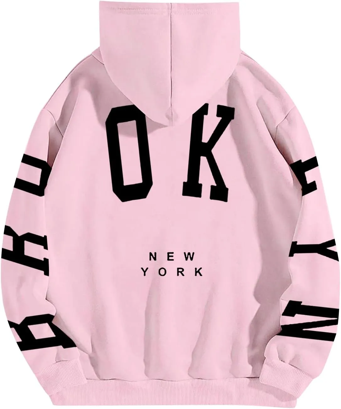 Hoodie Women Long Sleeve Sweatshirts New York U.S.A. Printed Hoodie Pocket Drop Shoulder Pullovers Top