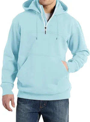 Hoodies for Men Quarter Zip Up Hoodie Pullover Loose Fit Heavyweight Hooded Sweatshirt for Men with Pocket