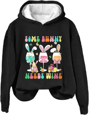 Hoodies For Women For Women Easter Eggs Graphic Loose Fit Crew Neck Sweat Shirts Festival Long Sleeve Tops with Pocket