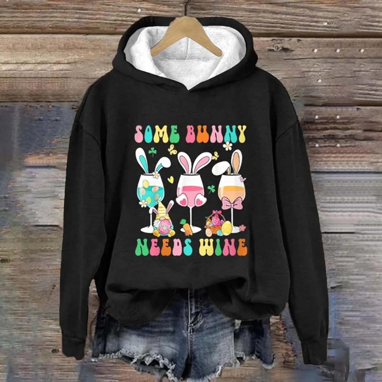 Hoodies For Women For Women Easter Eggs Graphic Loose Fit Crew Neck Sweat Shirts Festival Long Sleeve Tops with Pocket