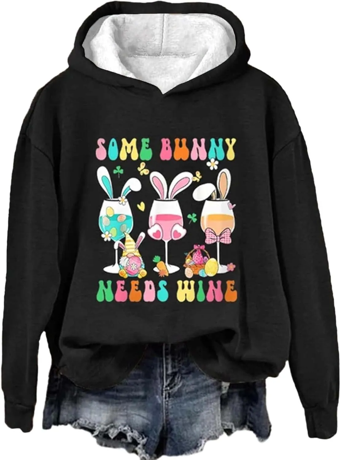 Hoodies For Women For Women Easter Eggs Graphic Loose Fit Crew Neck Sweat Shirts Festival Long Sleeve Tops with Pocket