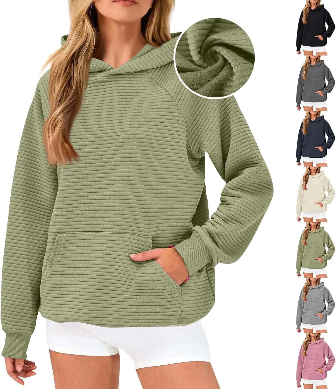 Hoodies for Women Loose Fleece Raglan Long Sleeve Hooded Sweatshirts Casual Comfy Jacquard Pullover with Pockets