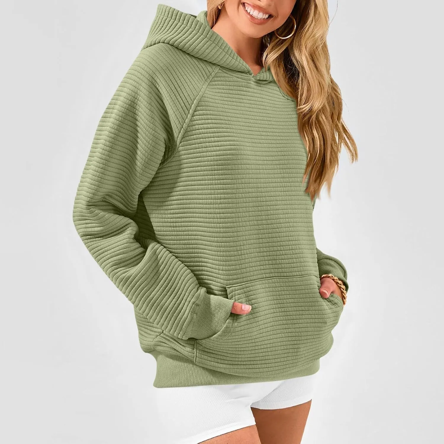 Hoodies for Women Loose Fleece Raglan Long Sleeve Hooded Sweatshirts Casual Comfy Jacquard Pullover with Pockets