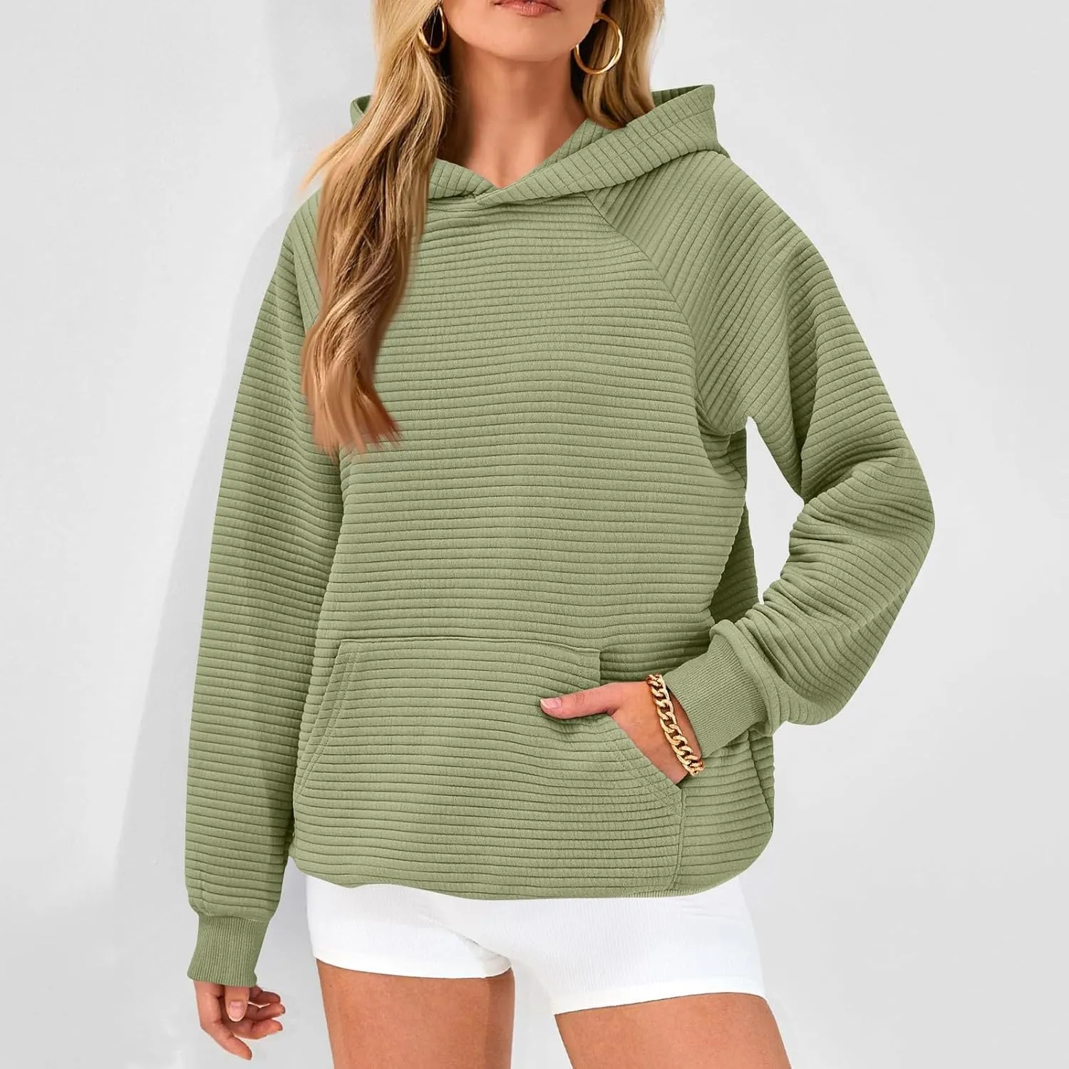 Hoodies for Women Loose Fleece Raglan Long Sleeve Hooded Sweatshirts Casual Comfy Jacquard Pullover with Pockets