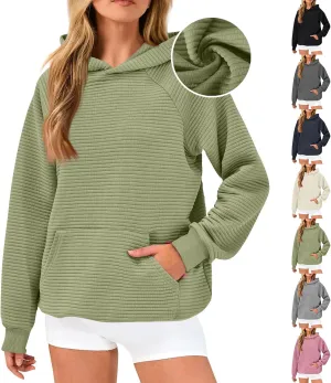 Hoodies for Women Loose Fleece Raglan Long Sleeve Hooded Sweatshirts Casual Comfy Jacquard Pullover with Pockets