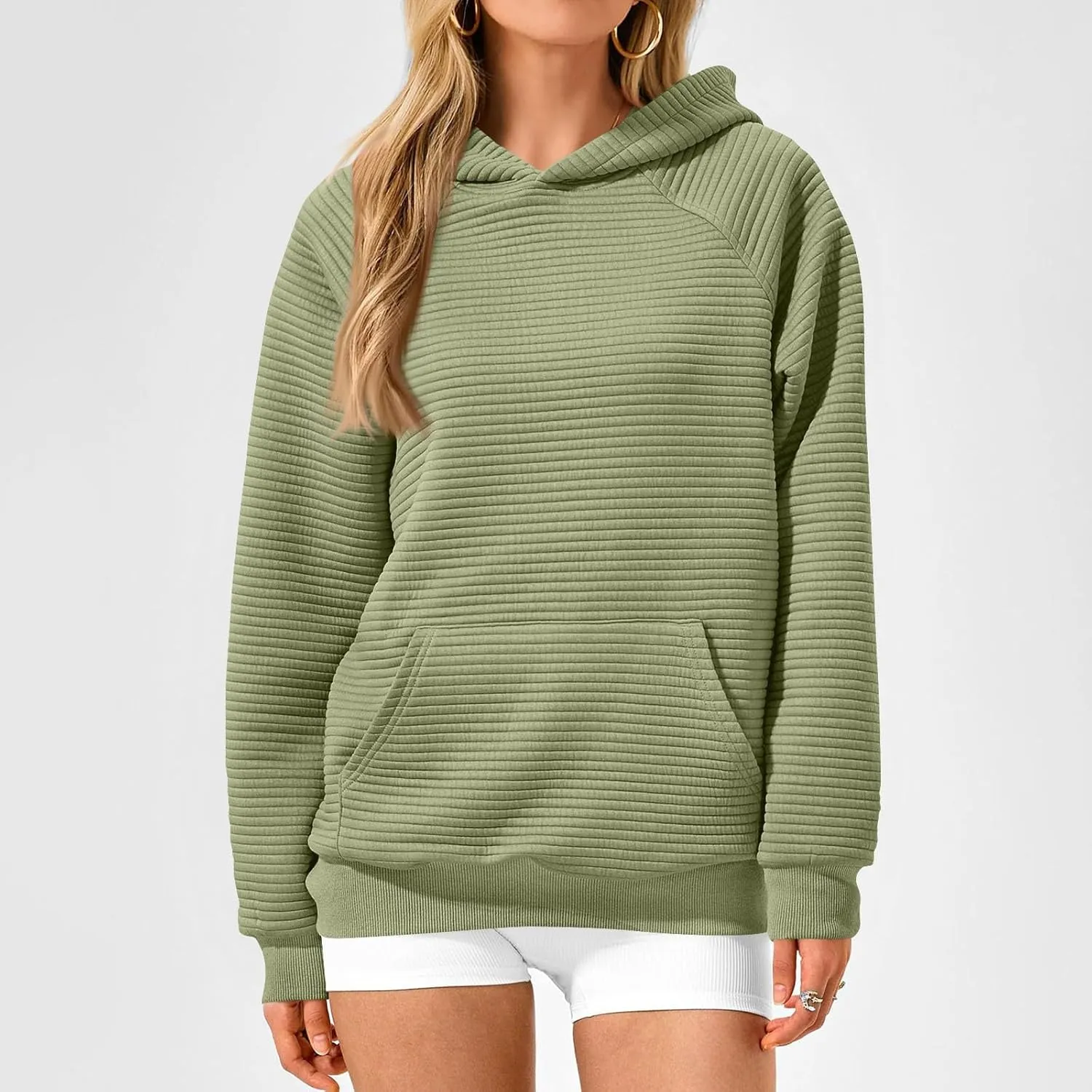 Hoodies for Women Loose Fleece Raglan Long Sleeve Hooded Sweatshirts Casual Comfy Jacquard Pullover with Pockets