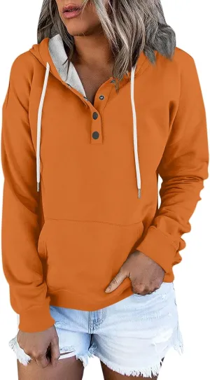 hoodies for women oversized sweatshirt trendy long sleeve button drawstring pullover sweater tops fall winter clothes 