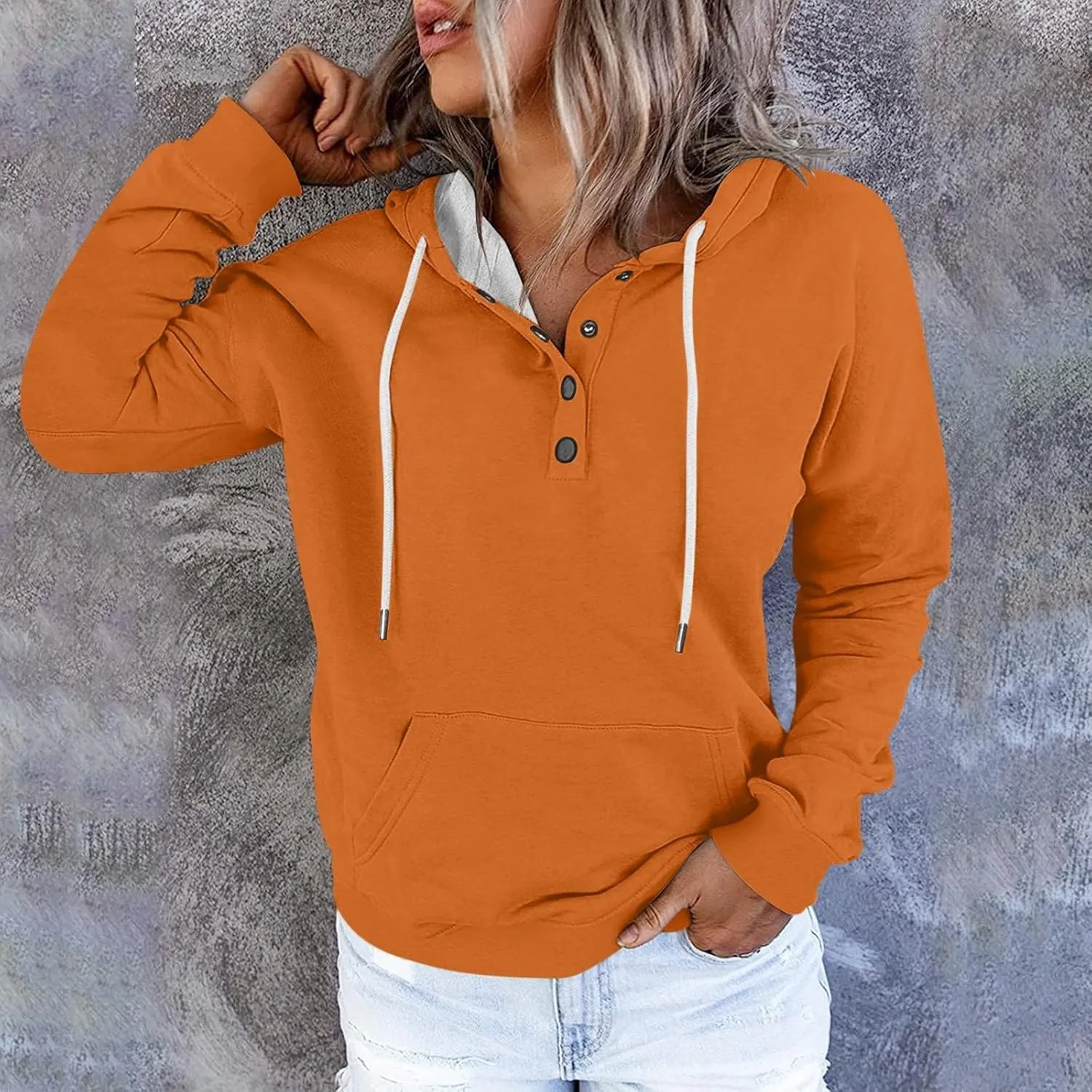 hoodies for women oversized sweatshirt trendy long sleeve button drawstring pullover sweater tops fall winter clothes 
