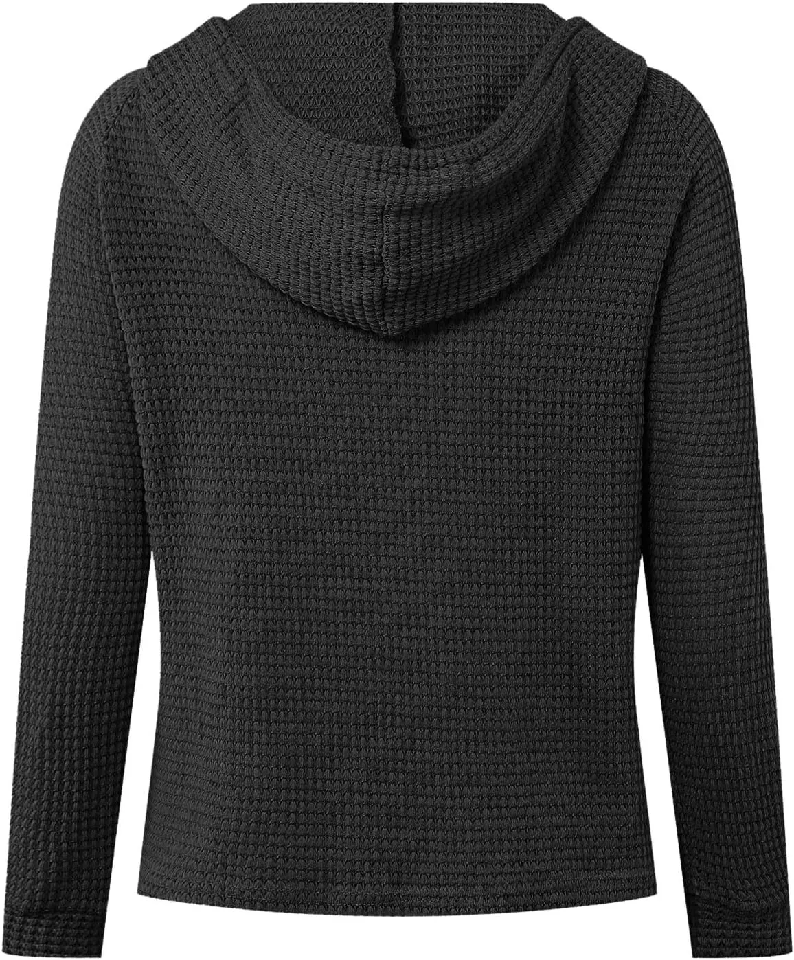 Hoodies for Women Waffle Knit Tops Drawstring Hoodie Casual Button V Neck Long Sleeve Hooded Pullover Sweatshirt