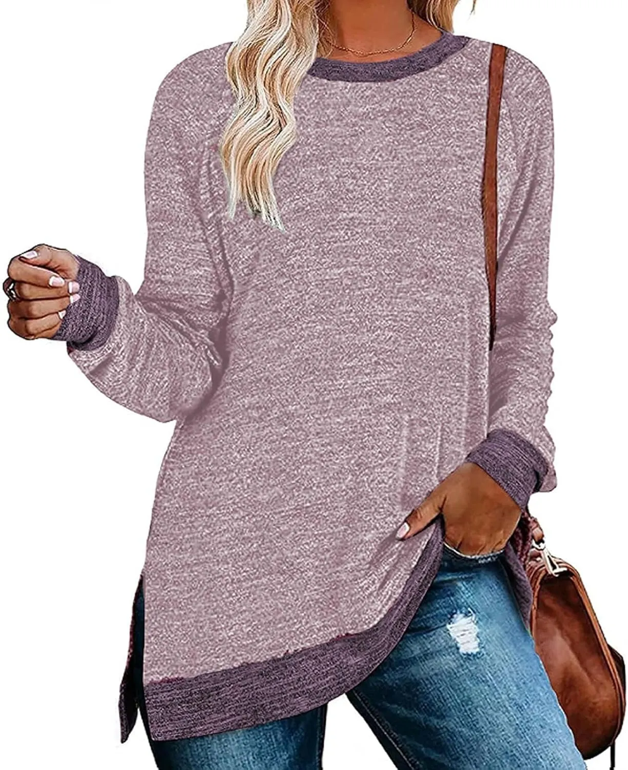 Hvyesh Oversized Sweatshirt Women Crewneck Sweatshirts Tunic Pullover Crew Neck Womens Sweaters Trending Clothes 2025 Fall