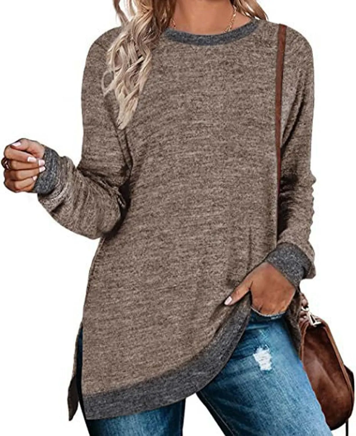 Hvyesh Oversized Sweatshirt Women Crewneck Sweatshirts Tunic Pullover Crew Neck Womens Sweaters Trending Clothes 2025 Fall