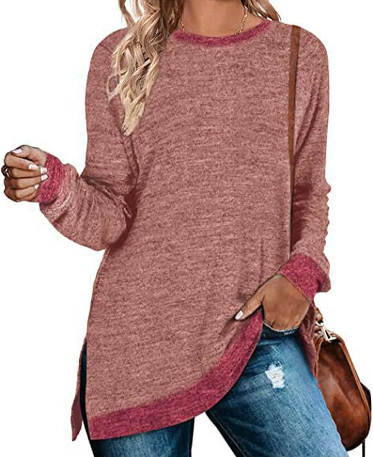 Hvyesh Oversized Sweatshirt Women Crewneck Sweatshirts Tunic Pullover Crew Neck Womens Sweaters Trending Clothes 2025 Fall