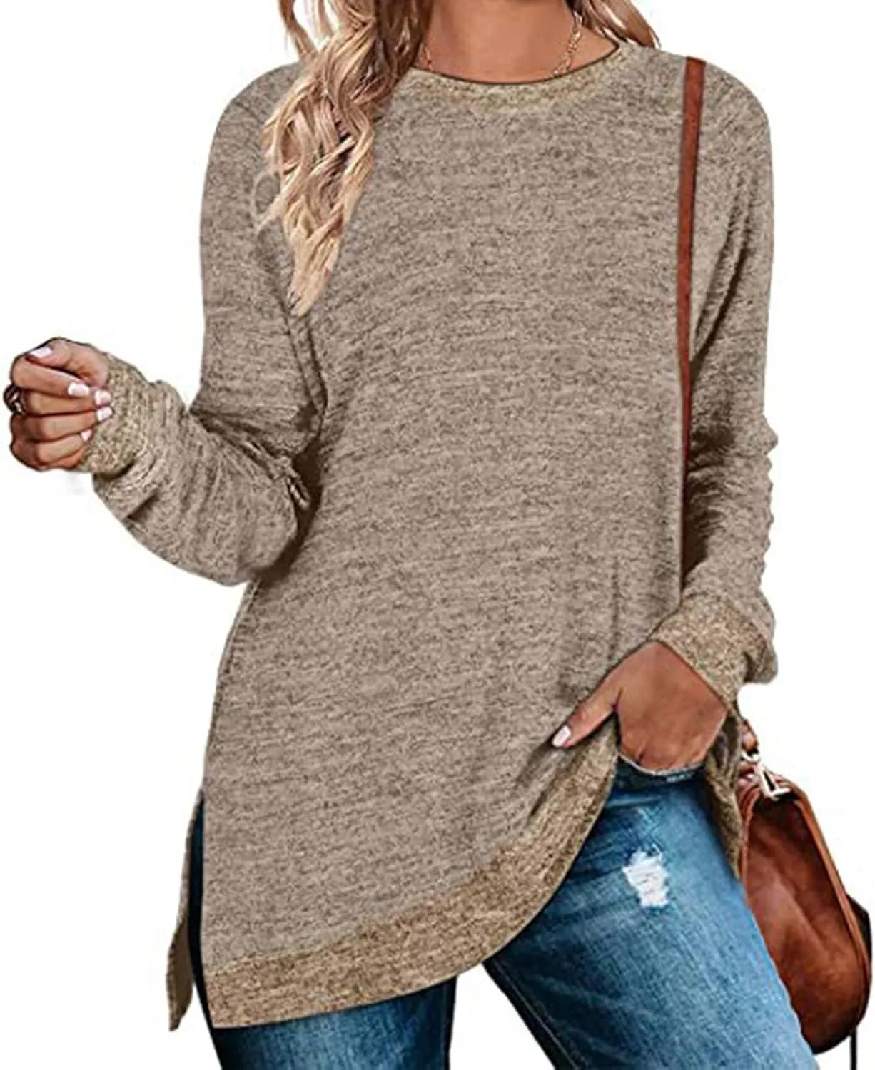 Hvyesh Oversized Sweatshirt Women Crewneck Sweatshirts Tunic Pullover Crew Neck Womens Sweaters Trending Clothes 2025 Fall