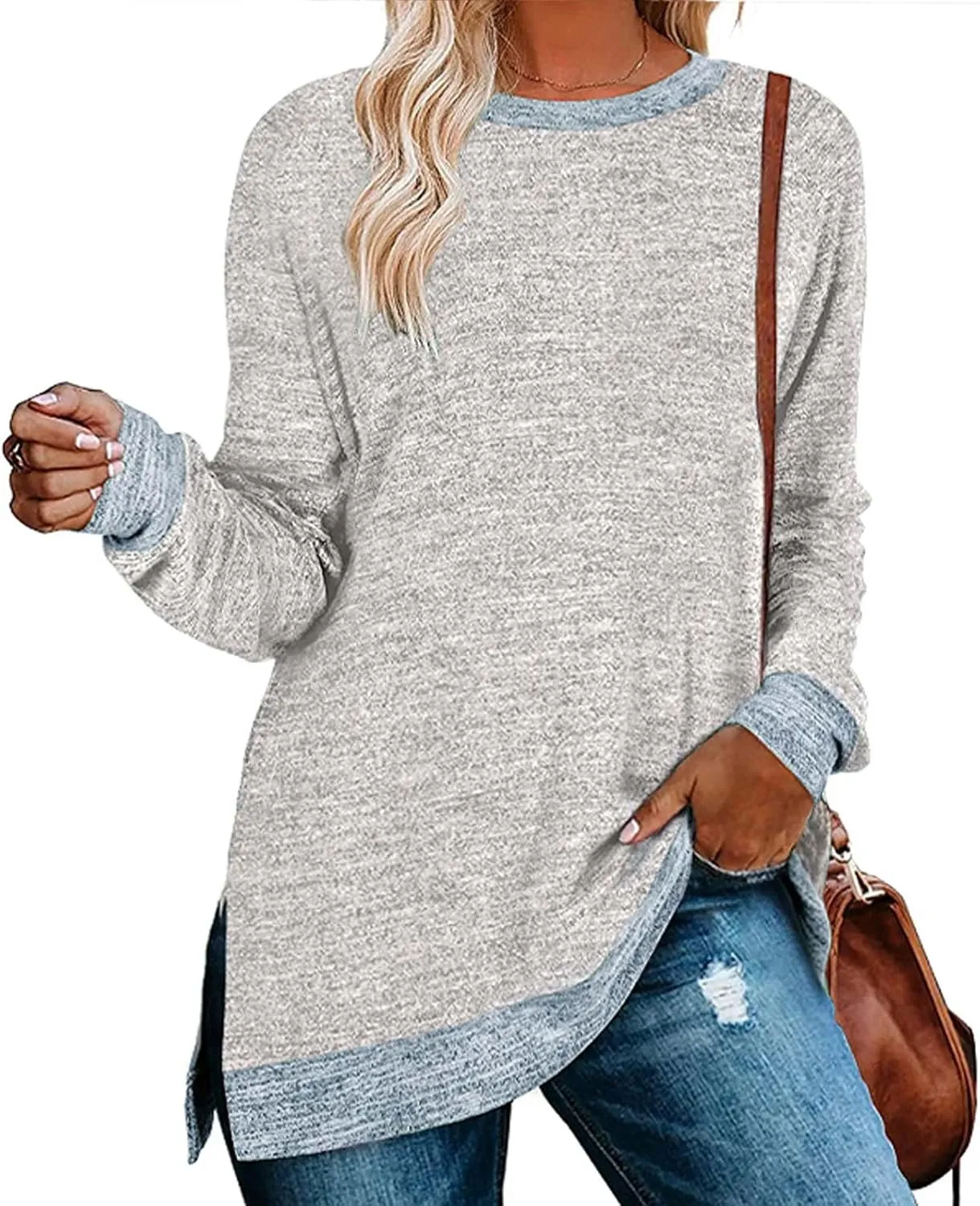 Hvyesh Oversized Sweatshirt Women Crewneck Sweatshirts Tunic Pullover Crew Neck Womens Sweaters Trending Clothes 2025 Fall