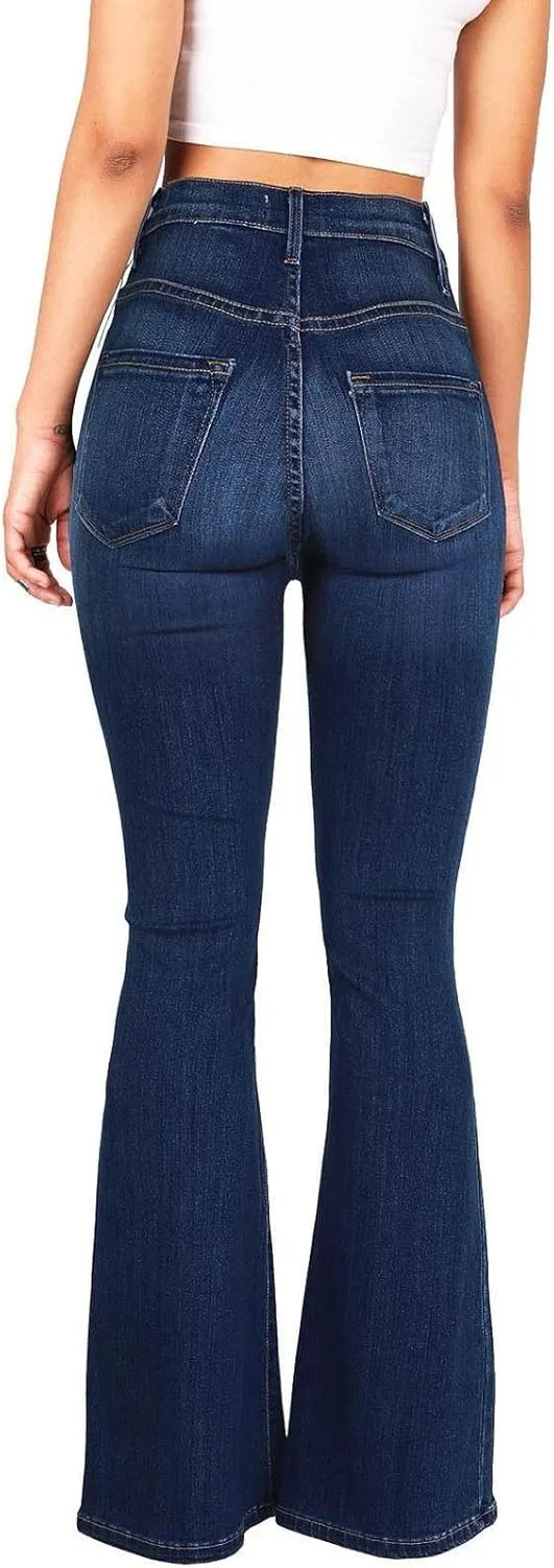 Jeans for Women Sexy High-Waist Button Wide-Legged Casual Denim Pants Classic Skinny Elastic Flared Trousers Jeans