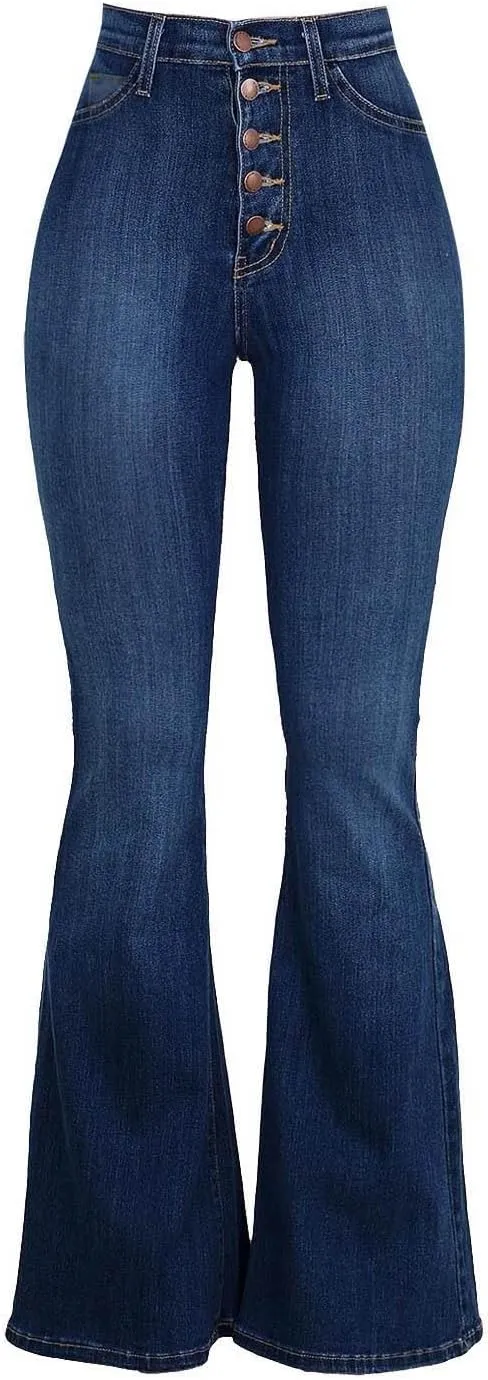 Jeans for Women Sexy High-Waist Button Wide-Legged Casual Denim Pants Classic Skinny Elastic Flared Trousers Jeans