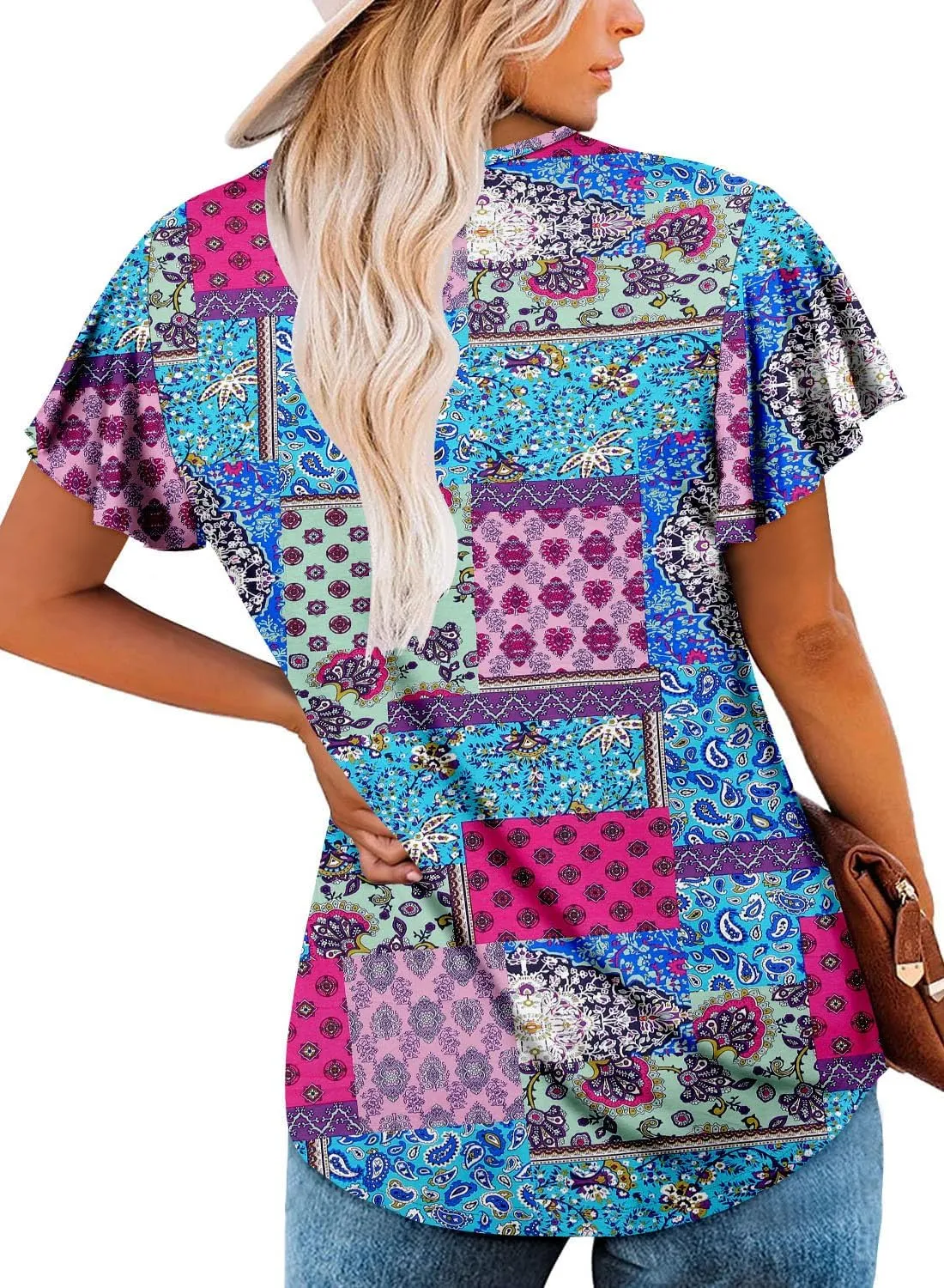 KISSMODA Short Sleeve Tunic Tops for Women Summer to Wear with Jeans Women's Tunics with Button Boho T Shirts Loose S-3XL
