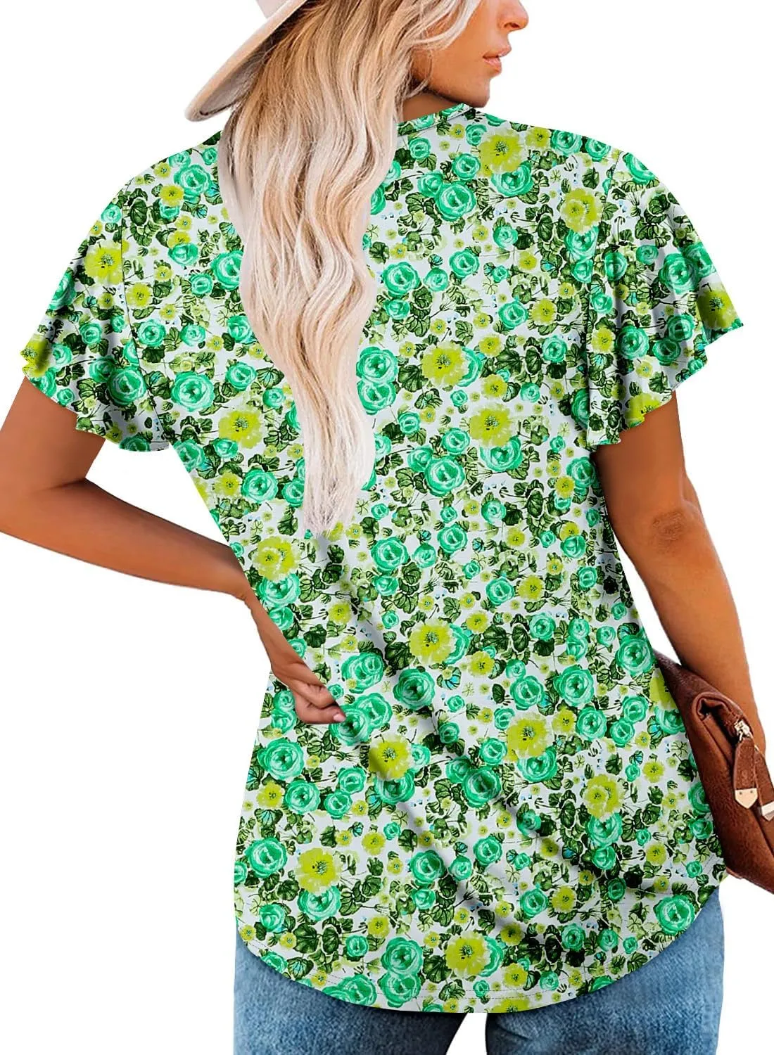 KISSMODA Short Sleeve Tunic Tops for Women Summer to Wear with Jeans Women's Tunics with Button Boho T Shirts Loose S-3XL