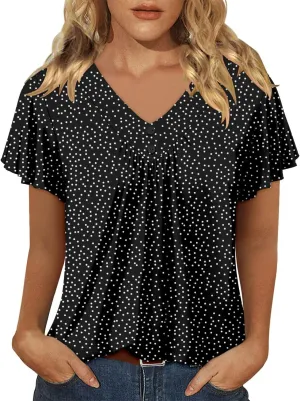 KISSMODA Short Sleeve Tunic Tops for Women Summer to Wear with Jeans Women's Tunics with Button Boho T Shirts Loose S-3XL