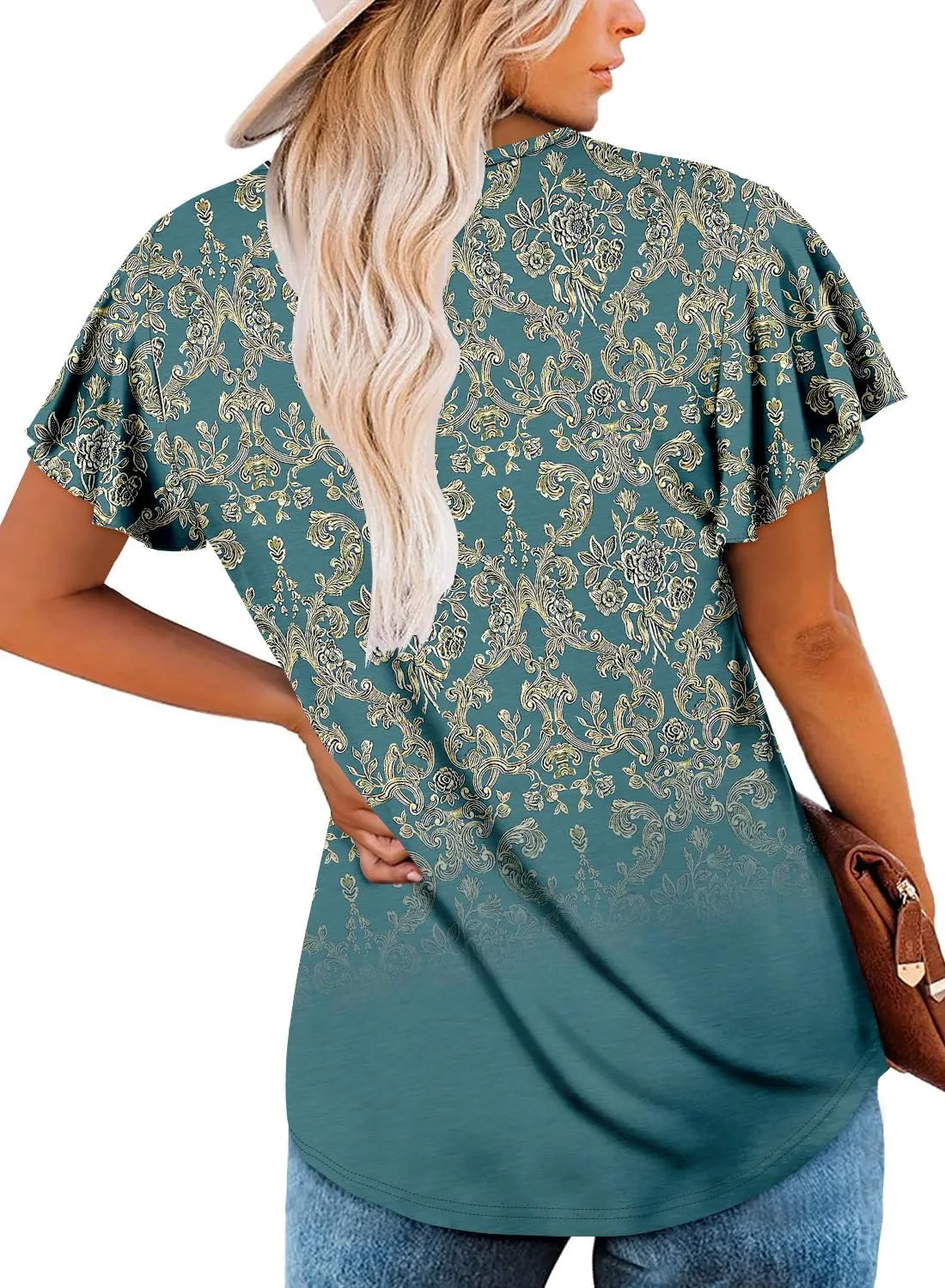 KISSMODA Short Sleeve Tunic Tops for Women Summer to Wear with Jeans Women's Tunics with Button Boho T Shirts Loose S-3XL