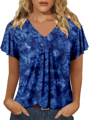KISSMODA Short Sleeve Tunic Tops for Women Summer to Wear with Jeans Women's Tunics with Button Boho T Shirts Loose S-3XL