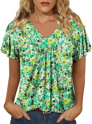 KISSMODA Short Sleeve Tunic Tops for Women Summer to Wear with Jeans Women's Tunics with Button Boho T Shirts Loose S-3XL