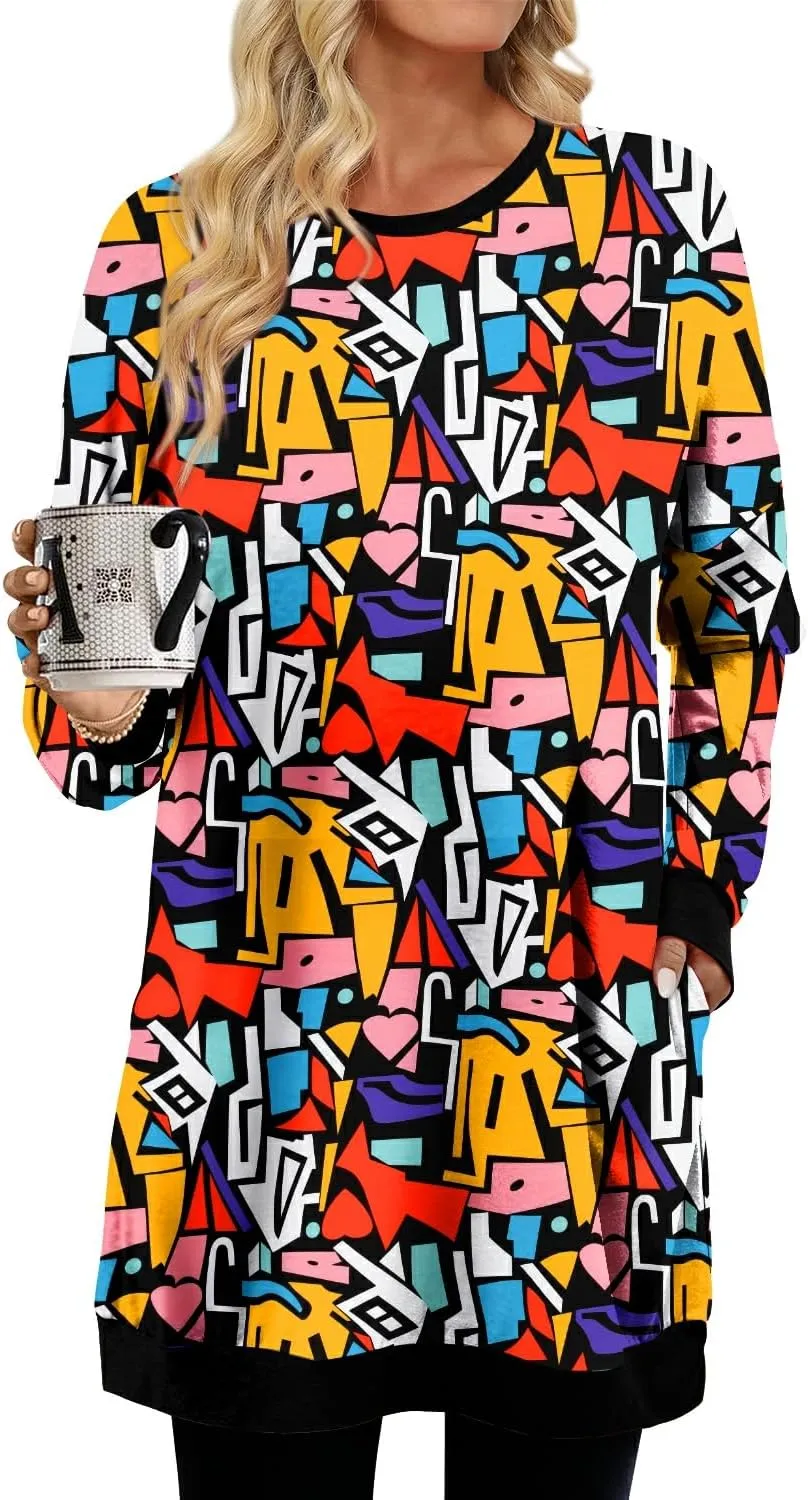 KISSMODA Women's Long Sleeve Tunic Tops Fall for Leggings Casual Long Tunics with Pockets T Shirts Loose S-3XL