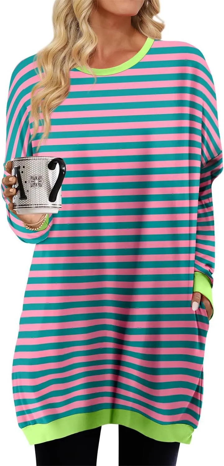 KISSMODA Women's Long Sleeve Tunic Tops Fall for Leggings Casual Long Tunics with Pockets T Shirts Loose S-3XL