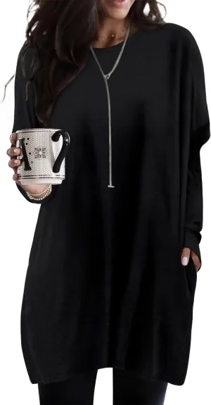 KISSMODA Women's Long Sleeve Tunic Tops Fall for Leggings Casual Long Tunics with Pockets T Shirts Loose S-3XL