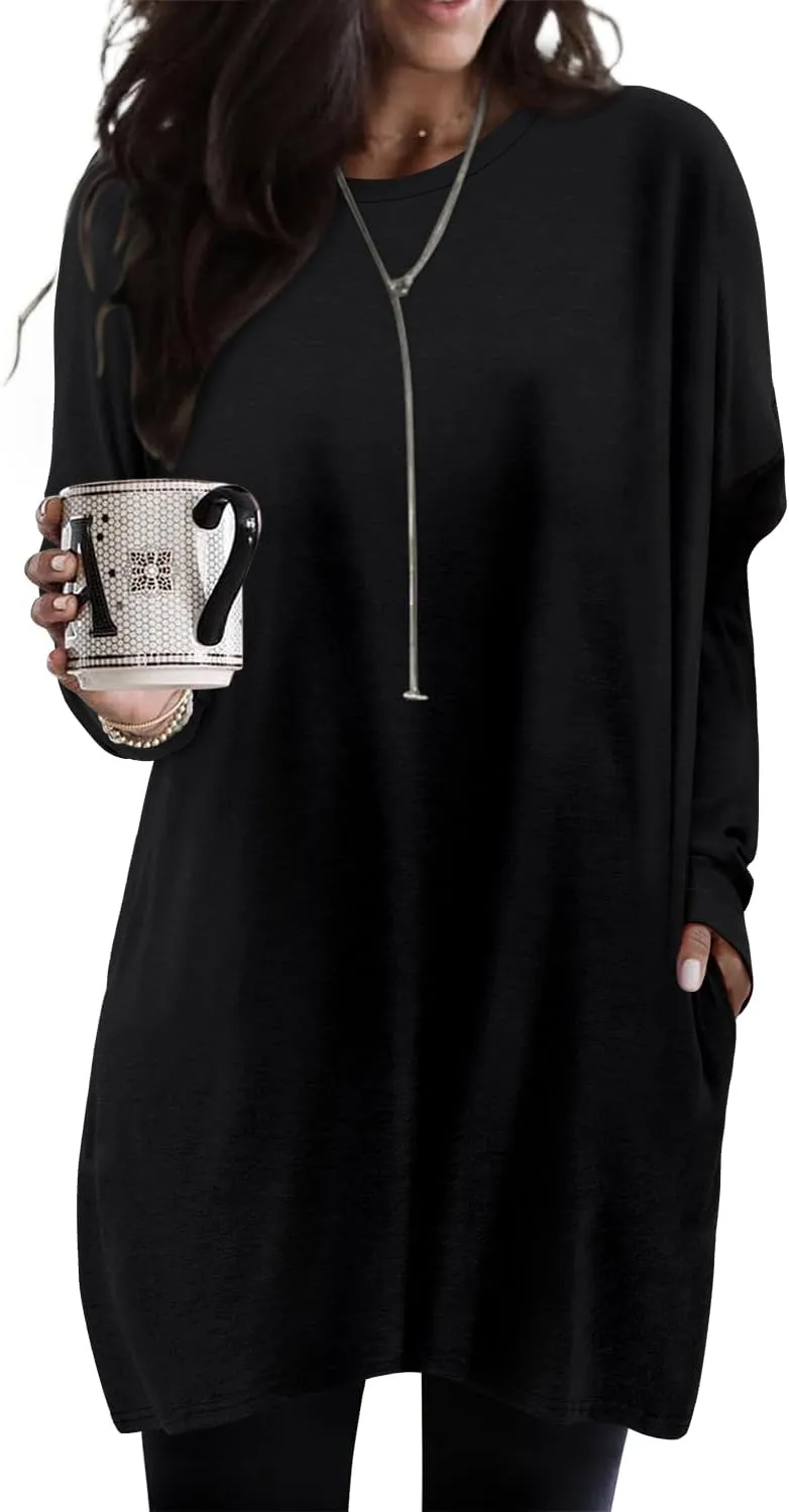 KISSMODA Women's Long Sleeve Tunic Tops Fall for Leggings Casual Long Tunics with Pockets T Shirts Loose S-3XL