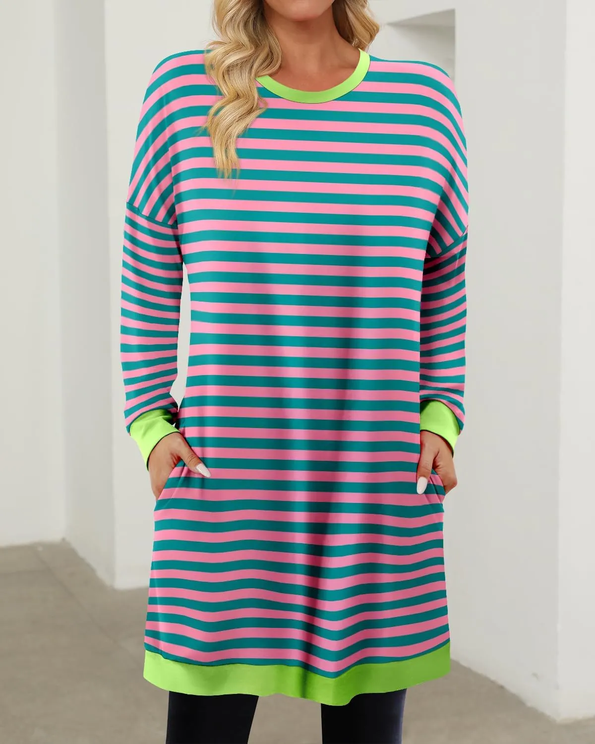 KISSMODA Women's Long Sleeve Tunic Tops Fall for Leggings Casual Long Tunics with Pockets T Shirts Loose S-3XL