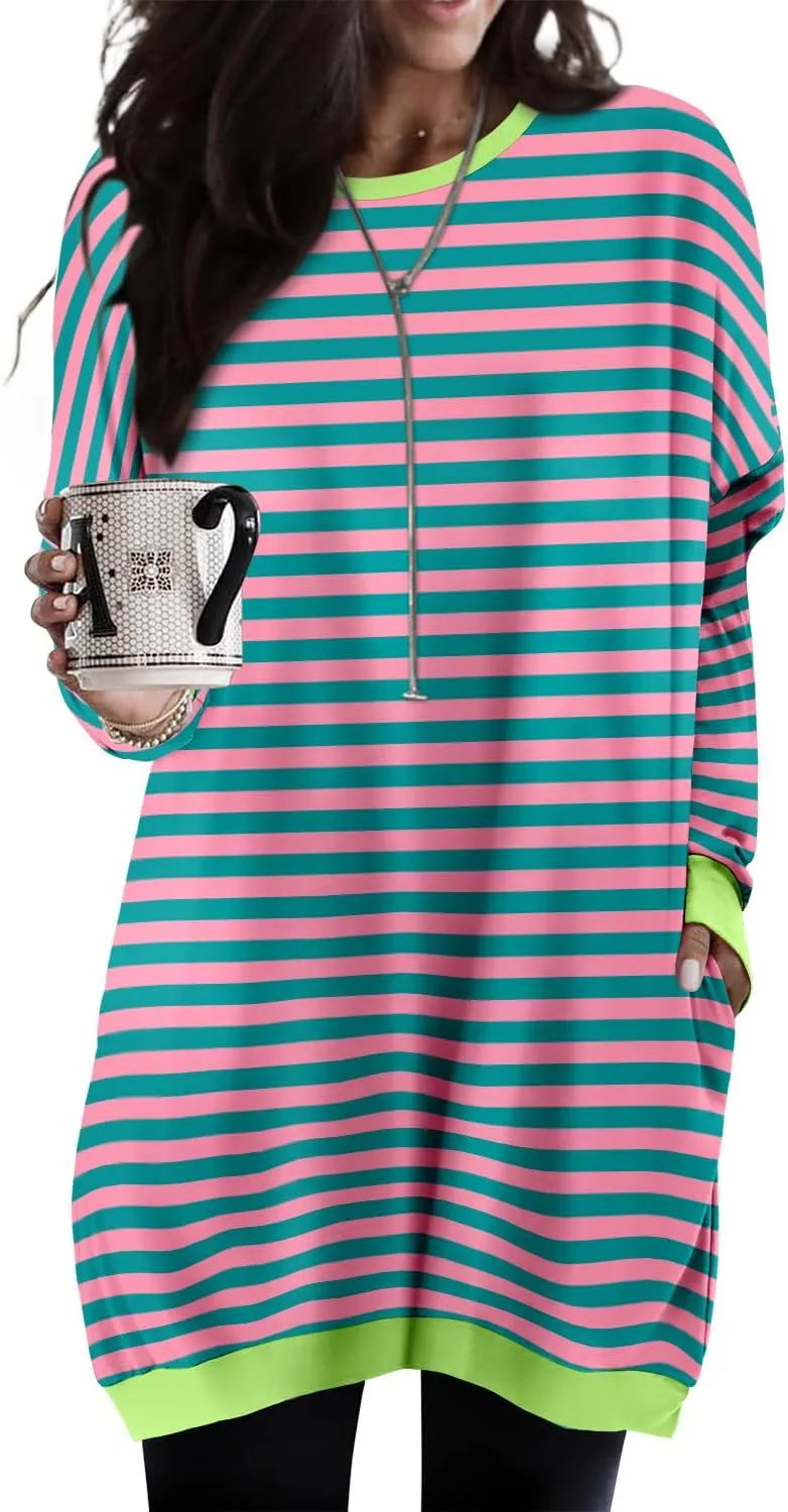 KISSMODA Women's Long Sleeve Tunic Tops Fall for Leggings Casual Long Tunics with Pockets T Shirts Loose S-3XL