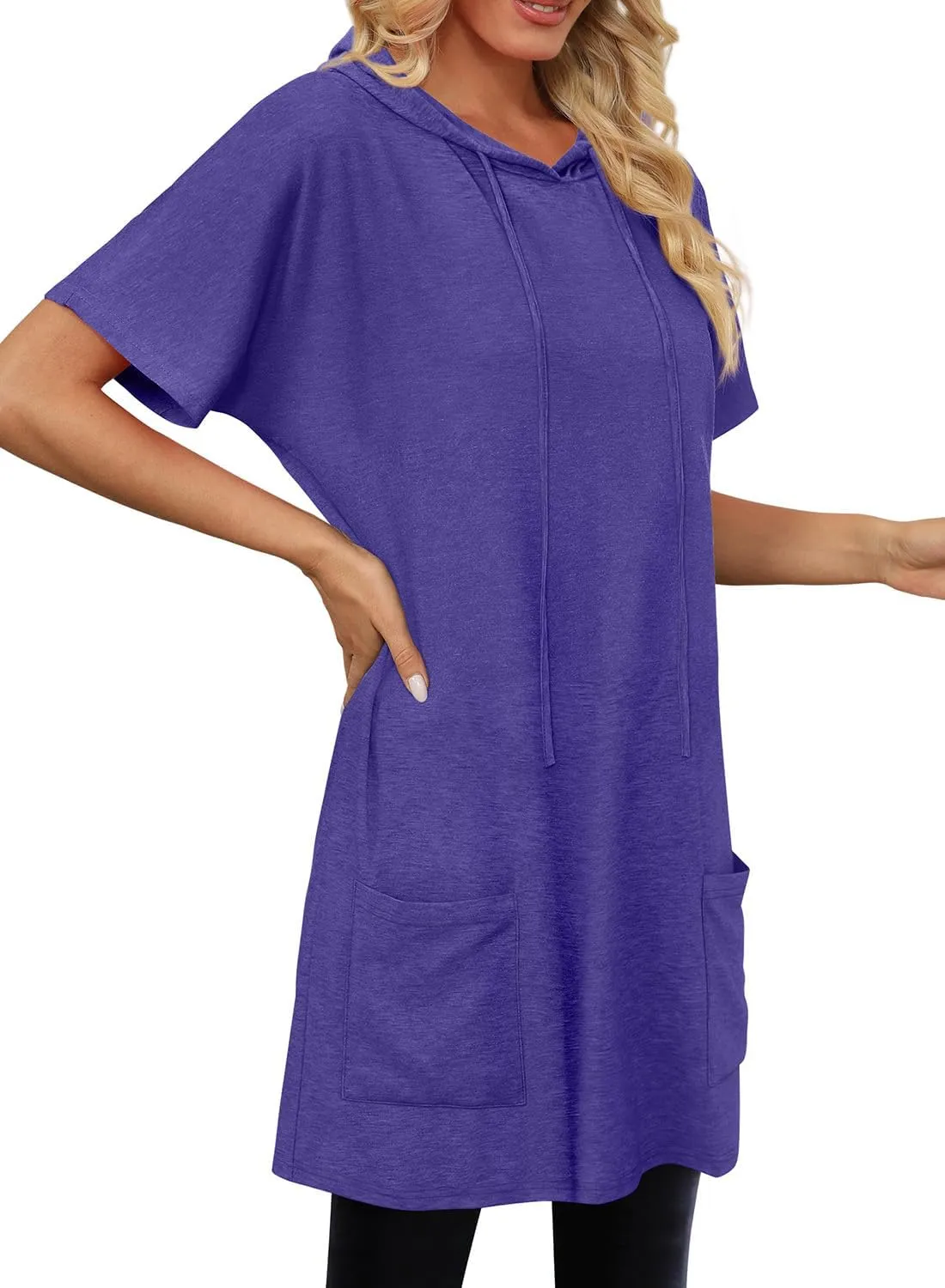 KISSMODA Women's Short Sleeve Tunic Tops Summer for Leggings T-shirts Long Tunics with Pockets Dresses Pullover Hoodies