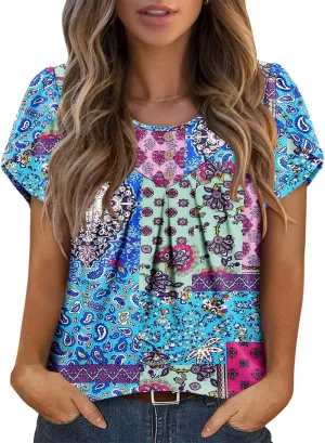 KISSMODA Womens Tops Short Sleeve Plus Size Tunic Top Casual Shirt O-neck Boho Blouse Summer Basic Tunics Tops for Woman