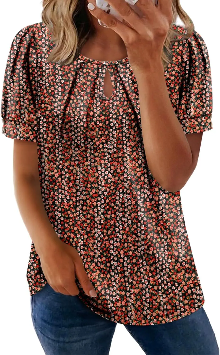KISSMODA Womens Tops Short Sleeve Plus Size Tunic Top Casual Shirt O-neck Boho Blouse Summer Basic Tunics Tops for Woman