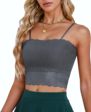 Lace Bralette for Women Camisole Tops Spaghetti Strap Double-Layered Tube Tops Lace Bandeau Bra
