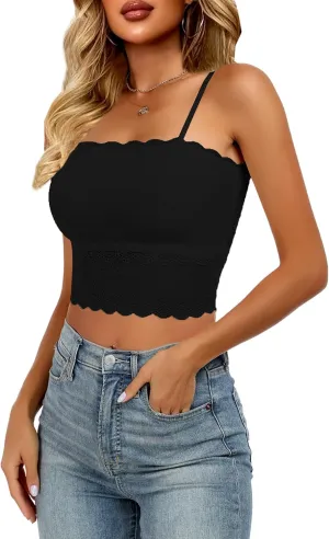 Lace Bralette for Women Camisole Tops Spaghetti Strap Double-Layered Tube Tops Lace Bandeau Bra