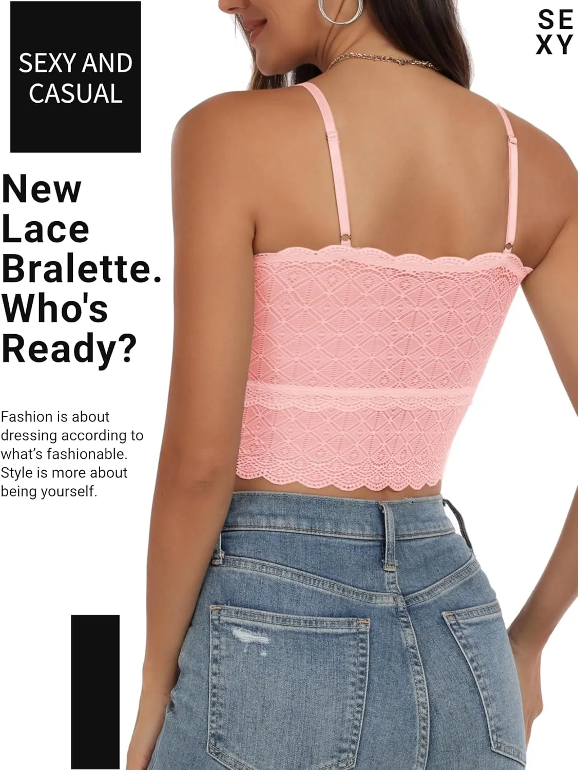 Lace Bralette for Women Camisole Tops Spaghetti Strap Double-Layered Tube Tops Lace Bandeau Bra