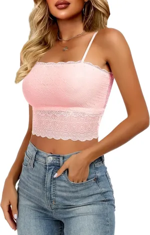 Lace Bralette for Women Camisole Tops Spaghetti Strap Double-Layered Tube Tops Lace Bandeau Bra