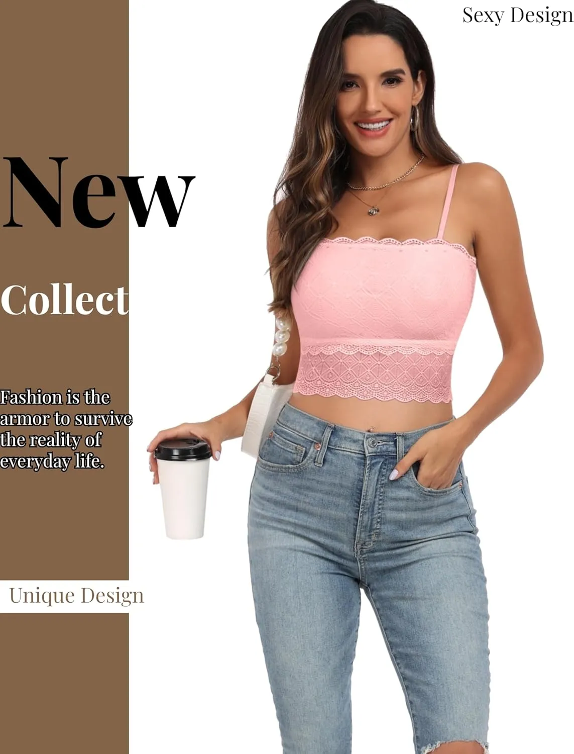 Lace Bralette for Women Camisole Tops Spaghetti Strap Double-Layered Tube Tops Lace Bandeau Bra