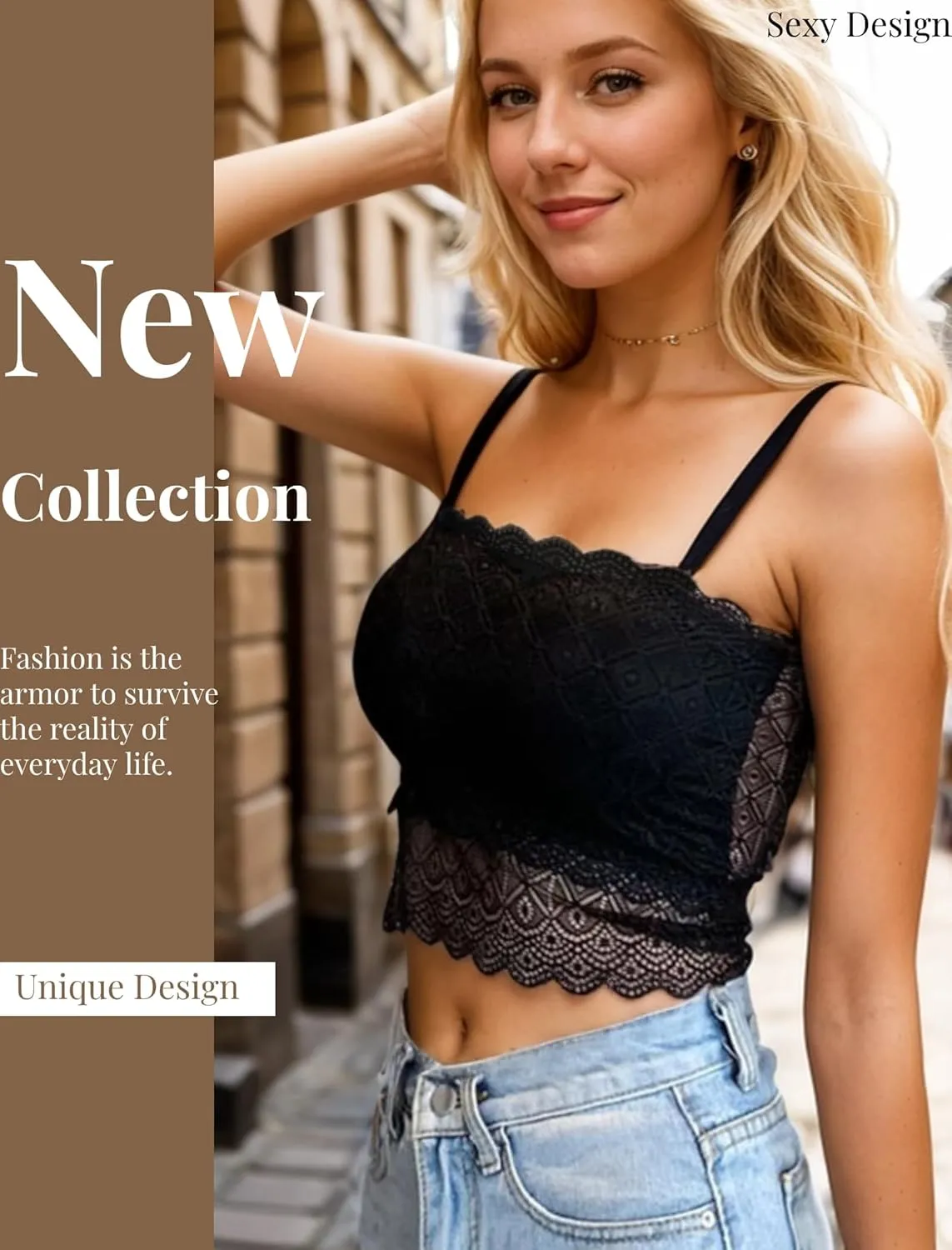 Lace Bralette for Women Camisole Tops Spaghetti Strap Double-Layered Tube Tops Lace Bandeau Bra