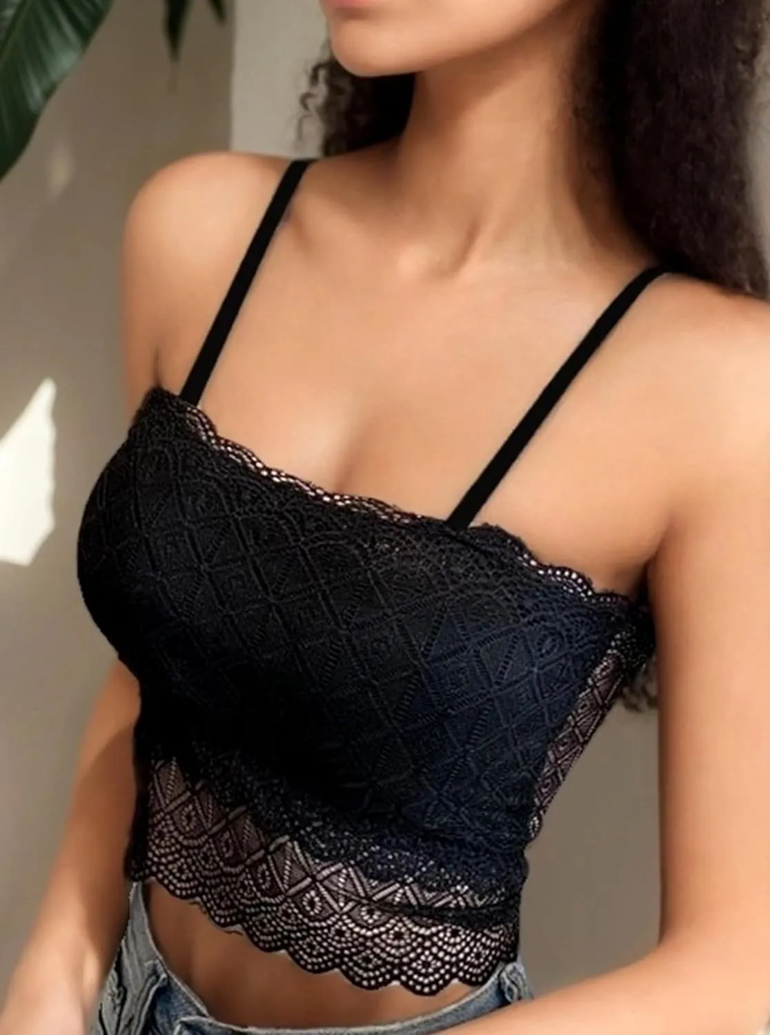 Lace Bralette for Women Camisole Tops Spaghetti Strap Double-Layered Tube Tops Lace Bandeau Bra