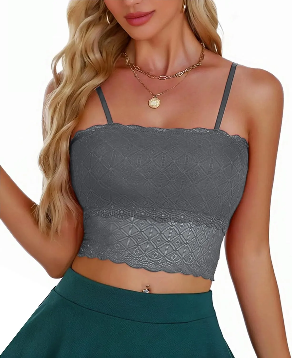 Lace Bralette for Women Camisole Tops Spaghetti Strap Double-Layered Tube Tops Lace Bandeau Bra