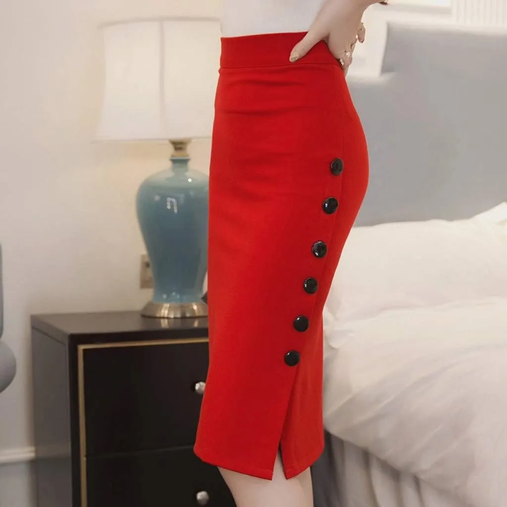Ladies Sexy Hip Skirt Hight Waist Slim Slit Button Solid Color Maxi Skirts 2025 Clothes