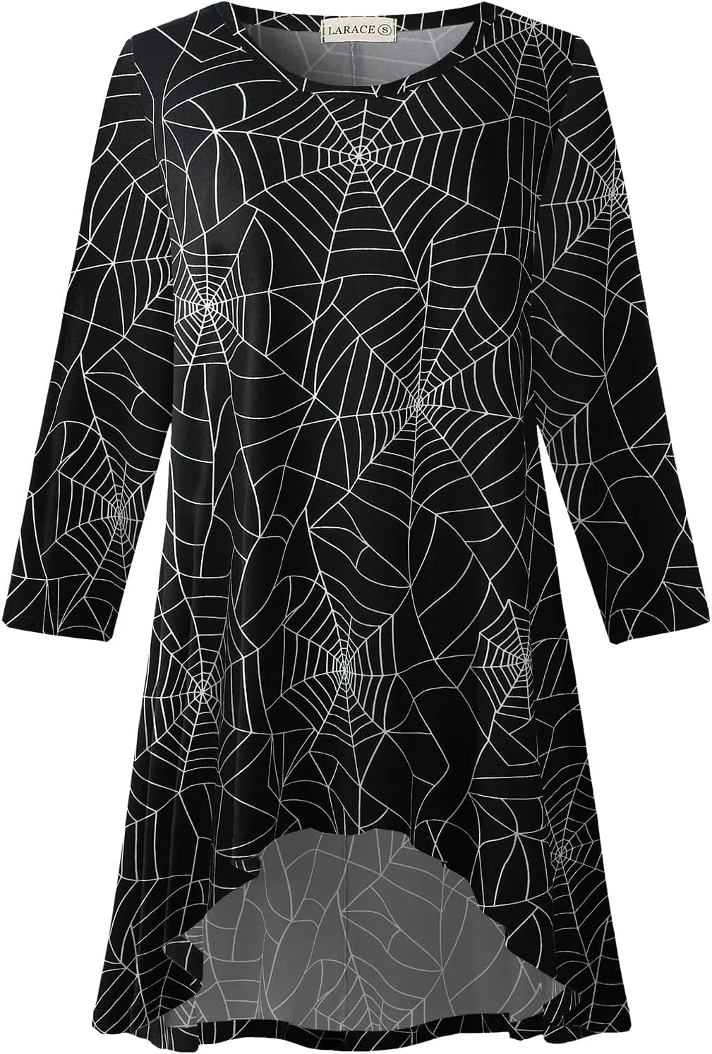 LARACE Womens Plus Size 3/4 Sleeve Loose Fit Flare Swing Tunic Tops Floral High Low Basic T Shirt