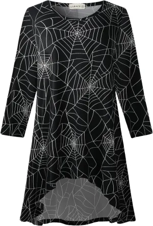 LARACE Womens Plus Size 3/4 Sleeve Loose Fit Flare Swing Tunic Tops Floral High Low Basic T Shirt
