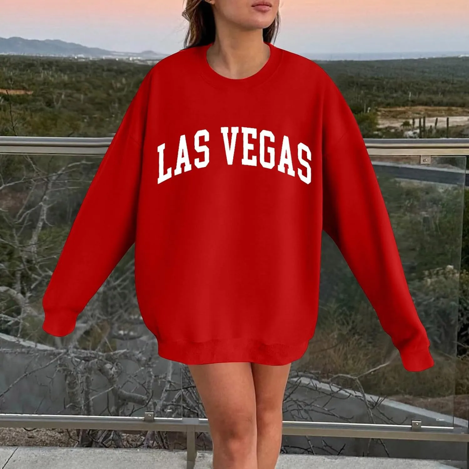 Las Vegas Sweatshirts for Women Letter Print Loose Fit Trendy Casual Pullover Tops Hoodies Crew Neck Sweatshirt