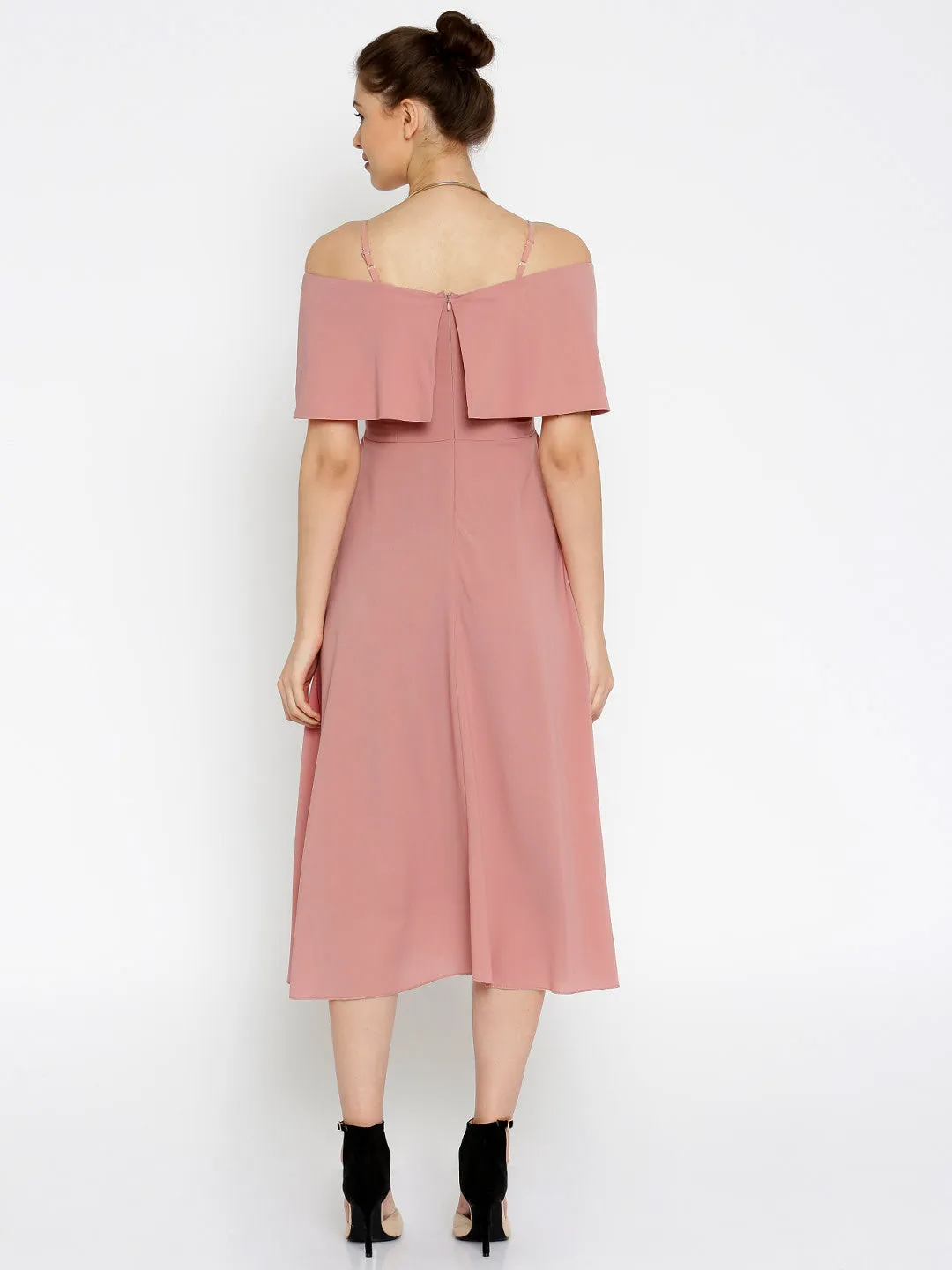 Layered Fit & Flare Pink Midi Strap Dress